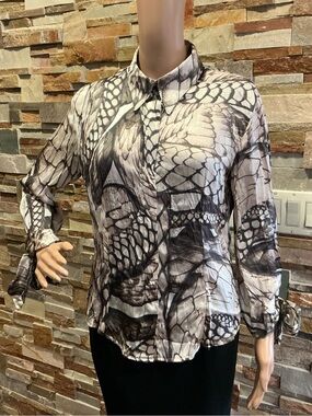 Just Cavalli Black and White Patterned Silk Button-Up Blouse